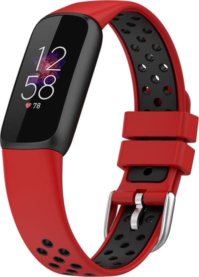 By Qubix - Compatible Fitbit bandje - Geschikt voor fitbit luxe bandje - Siliconen sportbandje - Maat: Large - Rood + zwart Smartwatchbandje horlogeband polsband Armband Strap Band Watchband