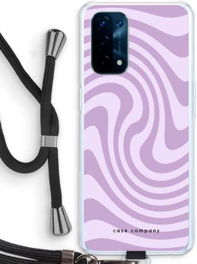 Case Company® - Hoesje met koord geschikt voor Oppo A74 5G hoesje met Koord - Swirl Paars - Telefoonhoesje met Zwart Koord - Bescherming aan alle Kanten en Over de Schermrand