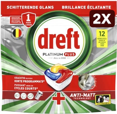 2 x Dreft Platinum plus Allin1 - 12tabs186g anti-matt original lemon Vaatwastabletten