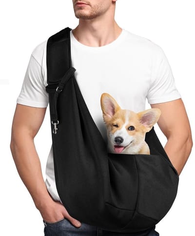 Famanu – Omkeerbare Draagzak voor Honden en Katten – Handsfree Crossbody Huisdierdrager met Verstelbare Band en Veiligheidshaak