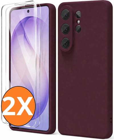 Hoesje geschikt voor Samsung Galaxy S26 Ultra 5G Hoesje siliconen Wine Rood zacht siliconen hoesje TPU - met Samsung S26 Ultra Screenprotector - 2 stuks