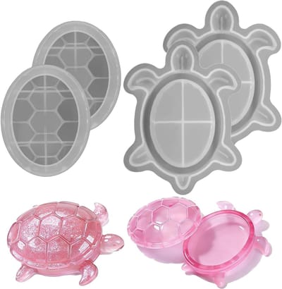 Siliconen schildpaddoosjes in zeeschildpadvorm, herbruikbare opbergvormpjes voor sieraden, DIY klei en oceaan-thema decoratie, set van 2 stuks