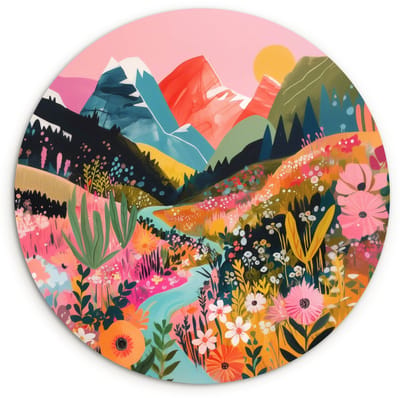 WallCircle® Wandcirkel 120x120 cm - Muurcirkel Rivier - Diepte - Bloemen - Muurdecoratie woonkamer - Wanddecoratie slaapkamer - Kamer decoratie accessoires - Ronde schilderijen XXL