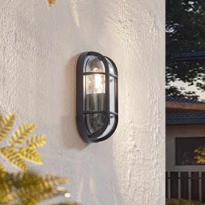 Lucande - Wandlamp buiten - 1licht - Gegoten aluminium, glas - H: 27.1 cm - E27 - zwart, transparant