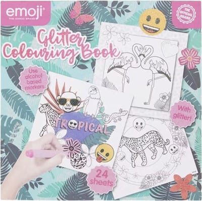 Emoji Dieren Kleurboek met Glitters – 24 Pagina's – Geschikt voor Volwassenen en Geschikt voor Kinderen - Gebruik Alcoholmarkers voor de Mooiste Resultaten - Tropisch Thema – Creatief Kleuren voor Meisjes en Jongens