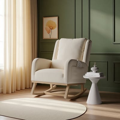 Beige Linnen Schommelstoel – Comfortabele Relaxstoel voor Woonkamer & Slaapkamer – Moderne Fauteuil met Elegant Design