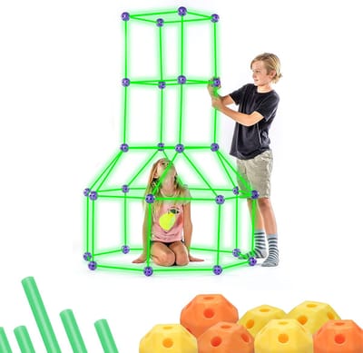 JUST23 Glow In The Dark Constructiespeelgoed - 122pcs - Fantasy Forts – Bouwspeelgoed – Bouwset – Geschikt voor binnen en buiten – Fort & Hut bouwen
