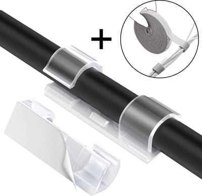 DOWO® - Zelfklevende Kabelclips - met klittenband - Kabelhouder - 3M Tape - Kabelbinders - Kabel Organisator - 50 stuks - Transparant - M (One Size)