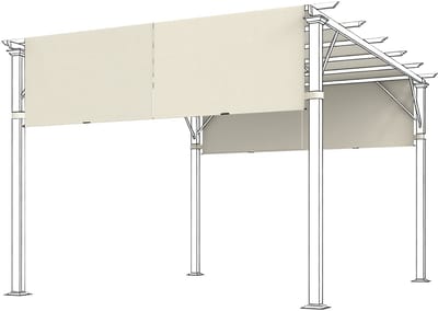 Pergola - 3 x 3 m - Prieel - Paviljoen - Terras - Weerbestendig - Metalen Frame - Met zonwering - Crèmewit
