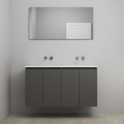 On-Line Badkamermeubelset - 120 cm - Voorgemonteerd - Greeploos 4 Deuren - Acryl Wastafel - Kraangat naar Keuze - Spiegel - Mat Antraciet