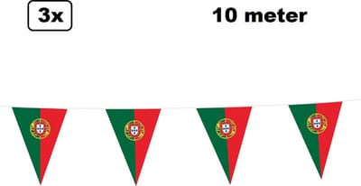 3x Vlaglijn Portugal 1000cm - Landen Themafeest party vlaggenlijn Portugal