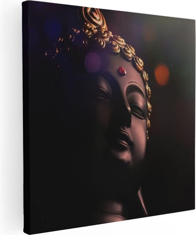 Artaza Canvas Schilderij Boeddha Beeld - 30x30 cm - Klein - Wanddecoratie Woonkamer - Muurdecoratie Spiritueel - Kamer Accessoires