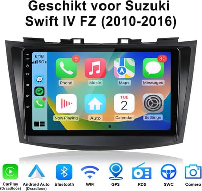 Junsun Android 15 Autoradio Geschikt voor Suzuki Swift IV FZ (2010-2017) Accessoires - 4GB+64GB - Draadloze CarPlay & Andriod Auto - GPS-navigatiesysteem - Bluetooth - Stuurwielbediening - WiFi - 9-inch Touchscreen - RDS - USB