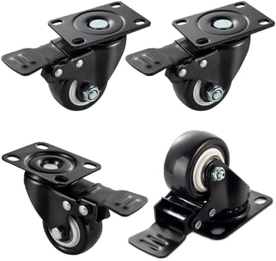 Zwenkwielen met rem - Meubelwielen platenwielen - Meubels verplaatsen - Dubbele kogelkrans - 38 mm - Zwart