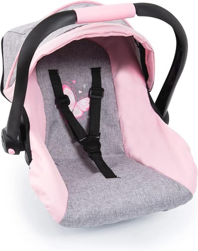 Deluxe Autostoeltje voor Poppen - Roze en Grijs met Sterren