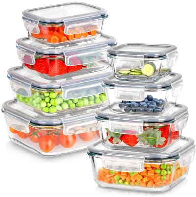 Voedselcontainers Glas met Deksel en Pakking 8 stuks - Vershoudbakjes - Diepvriesbakjes - Vershouden - Bakjes