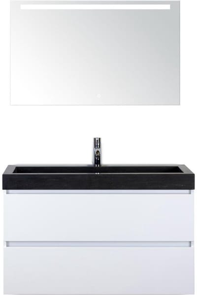 Maxx XL Badmeubelset 100 cm - Wit Hoogglans - Wastafel Lucca 1 Kraangat met LED Spiegel