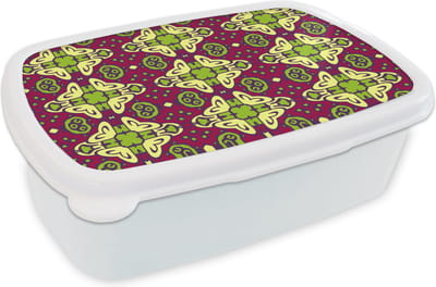Broodtrommel Wit - Lunchbox - Brooddoos - Patroon - Versiering - Groen - 18x12x6 cm - Volwassenen