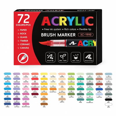 Vloeibare acrylstiften - 72 kleuren - zachte punt met slimme inktregeling - voor tekenen en DIY - basisverpakking