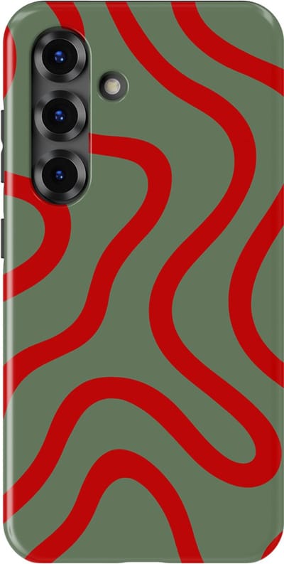 DripCase Curvy Lines Hoesje Samsung Galaxy S25 | Backcover met Mag | Design Tough Case Samsung Galaxy S25 Crimson Terrain