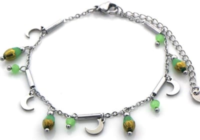 Armband - RVS - Stainless Steel - Zilverkleurig - Armbandje met Bedels - Groen - Verstelbaar