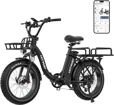 Hitway Elektrische Fiets BK6S Plus - 20*4.0 Inch Fat Tire City Commuter EBike met Afneembare 48V 27 Ah Lithium Batterij - Opvouwbaar Mountain E-Bike met 250W Motor - 7 Versnellingen - IP54 Waterdicht