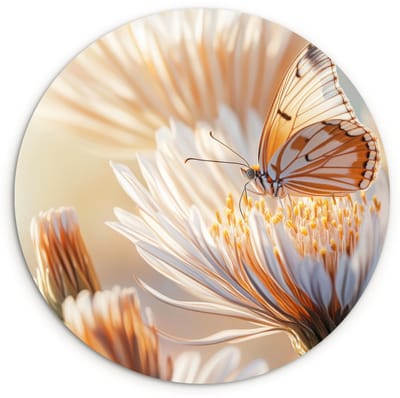WallCircle® Wandcirkel 120x120 cm - Muurcirkel Vlinder - Bloem - Oranje - Muurdecoratie woonkamer - Wanddecoratie slaapkamer - Kamer decoratie accessoires - Ronde schilderijen XXL