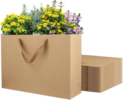 UNGFEI 25 stuks 40 x 12 x 28 cm bruine papieren zakken met handgrepen, kraftpapier geschenkzakken voor bruiloft, winkelen, feest, vieringen