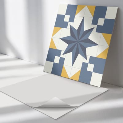 Wallfluent Vinyl Tegels - Geometrisch Sterpatroon Vinyl Vloer Tegels - 30 cm x 30 cm - Blauw PVC Tegels - 9 stuks - Vierkant PVC Tegels - Abstractie Plaktegels - Zelfklevende Vinyl Tegels - Plaktegels Keuken en Badkamer