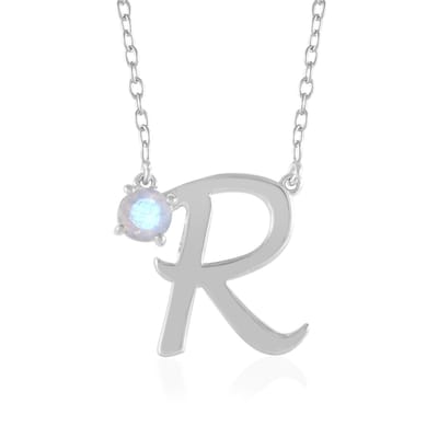 Cavill - Halsketting met Regenboog Maansteen 0,393 ct - 925 Sterling Zilver Geplatineerd - Elegante Ronde Edelsteen Ketting - Verstelbaar 40-45 cm