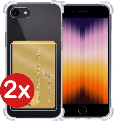 Hoesje - 2 Stuks - Geschikt voor Apple iPhone SE (2022) - Met Pashouder en Kaarthouder - Telefoon Hoes Shockproof - Back Cover - Siliconen Case - Shock Proof - Pasjes Houder - Telefoonhoes - Transparant