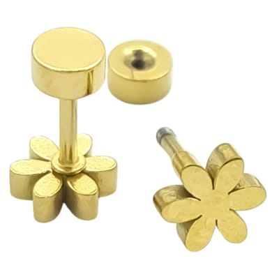 Kleine kinderoorbellen bloem - Golplated premium staal - Goudkleurig - Ø 8 mm