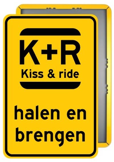 Bord Kiss and Ride – geel - Weerbestendig Aluminium - 60x90 cm - Bevestiging: Zonder bevestiging (alleen het bord)