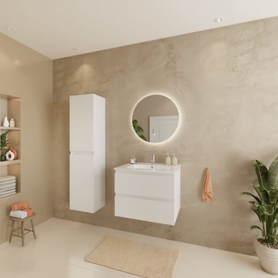 LOMAZOO Badmeubelset Glanzend Wit 60 cm - Wastafel Wit - Badkamermeubel set - Wastafelmeubel Glanzend Wit - Badkamerkast hoog [VERONA]