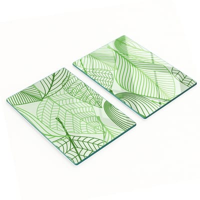 Decoratieve glazen serveerplanken met bladmotief, 2x40x52 cm
