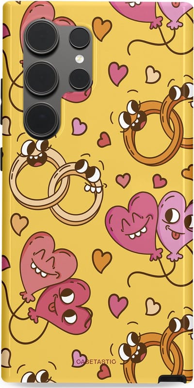Casetastic Hoesje Geschikt voor Samsung S24 Ultra - Stijlvolle Beschermende Duo-layer Case - Gele Hartenpret