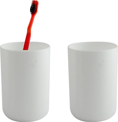 MSV Badkamer drinkbeker/tandenborstelhouder Porto - 2x - PS kunststof - wit - 7 x 10 cm