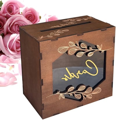 Trouwgelddoos - Geldkist - Feestdecoratie - Rustiek Houten Design - 25x25x15 cm - Bruin
