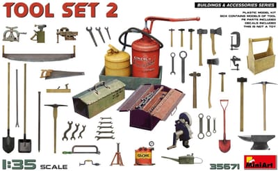 MiniArt Modelbouwpakket Diorama - 35671 Tool Set #2 - Gereedschappen en Accessoires voor Diorama Plastic - 1:35 - Modelbouw