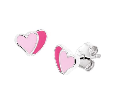 YO&NO - Oorbellen - Zilver - Oorknoppen - Hart - Roze - 7/5,5mm - Kinderen - Zilver 925