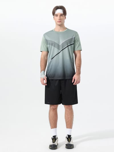 YOUTHUP Heren Tweekleurig Verloop Sneldrogende Sportset - Rond Hals T-shirt met Korte Broek - M