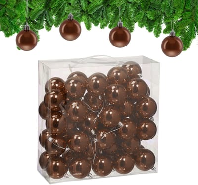 kerstballen set van 50 - Ø 6 cm - glanzend - kunststof - bruin