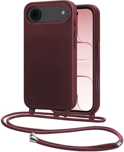 Hoes Geschikt voor iPhone Air Met Telefoonkoord - Siliconen Hoesje Backcover Met Ketting - Aubergine
