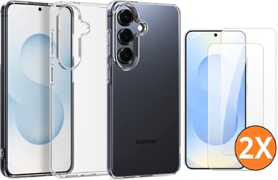 Hoesje Geschikt voor Samsung Galaxy S26 - transparant Anti Shock silicone hoesje met 2 Pack Screenprotector tempered glass