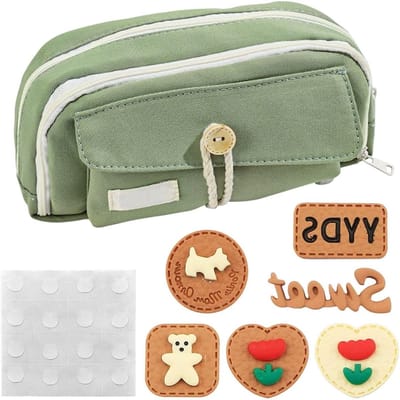 Pennenetui met decoraties, 6 en 12 stuks zelfklevende plakband, handige etui voor schoolbenodigdheden, multifunctionele opbergtas voor studenten.