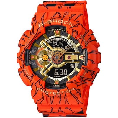 CASIO Heren Vloeibaar Kristal/Analoog Dubbel Display Serie Zwart Horloge GA-110JDB-1A4PR Black Dial and Orange Band red
