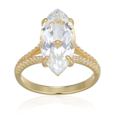 Cavill - Zilveren Ring 925 Sterling Verguld - Witte Topaas Marquise 3,865 ct - Pavé Zirkonia 0,336 ct - Braziliaanse Edelsteen Luxe Sieraad
