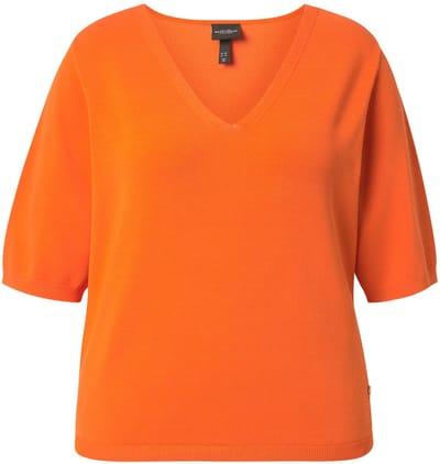 Ulla Popken - Dames - Trui elastische zoom V-hals korte mouwen - Lichtoranje - Maat 50+
