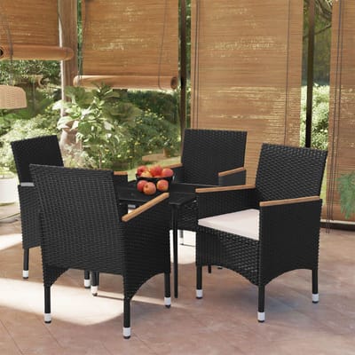 vidaXL - 5-delige - Tuinset - met - kussens - zwart