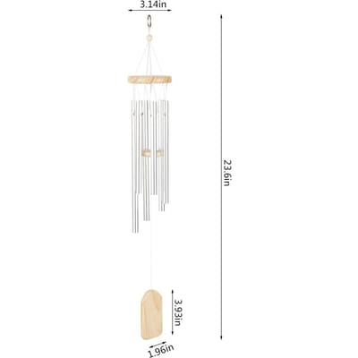Windgongen, 60cm Houten Windgongen met 6 Holle Aluminium Buizen Decoratief Buitenhangornament Tuindecoratie voor Patio Yar 1PC white